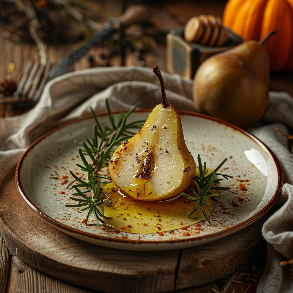Poire au chèvre chaud et au miel de romarin