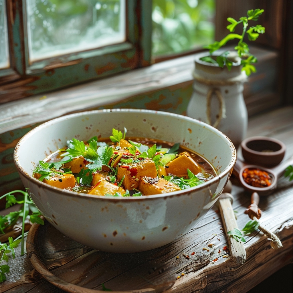 Prix engagé : Soupe de légumes au tofu fumé